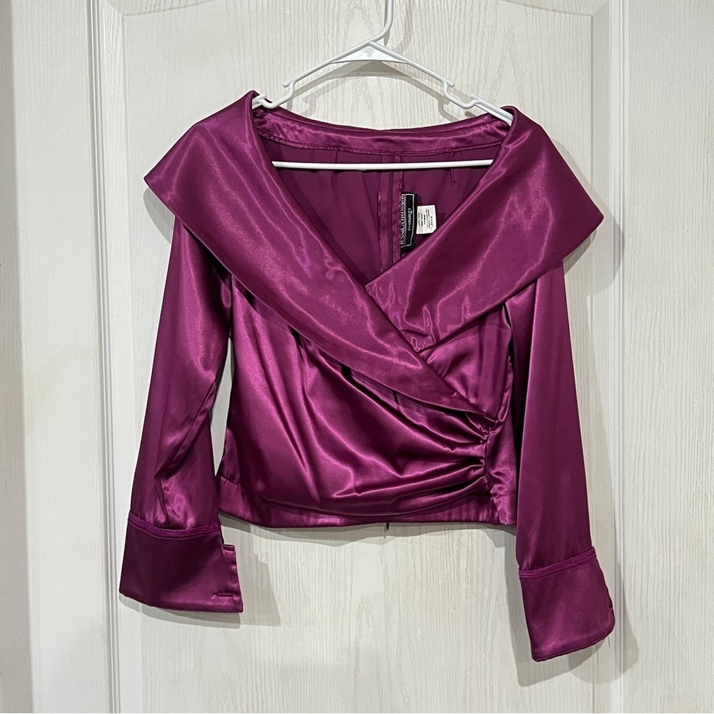 FINAL PRICE Jessica Howard Satin Wrap Blouse in Vibrant Purple